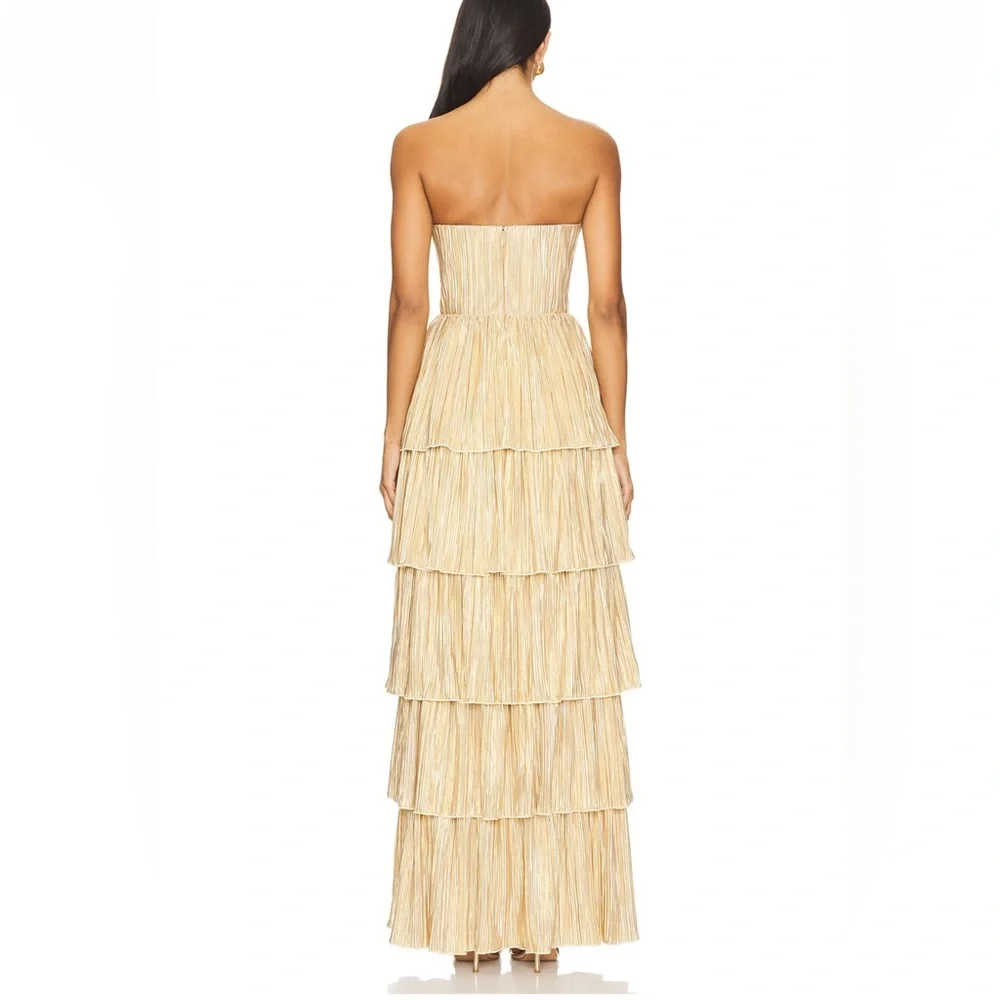 Lovers + Friends Strapless Tiered Maxi Dress in Gold - Picture 3 of 6